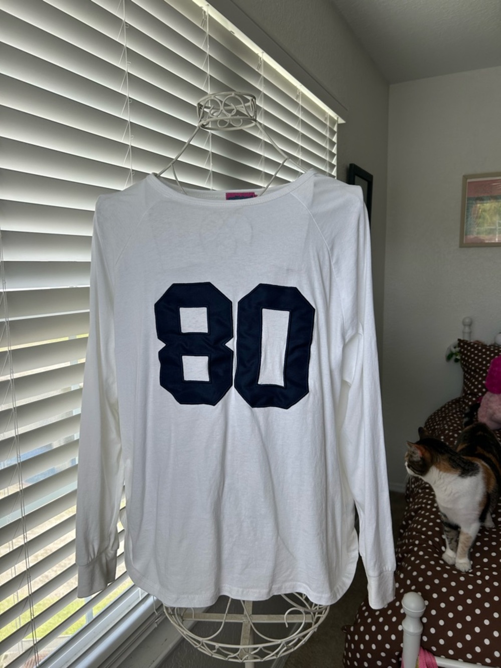 Edikted White Long Sleeve Tee with Navy 80 Graphic
